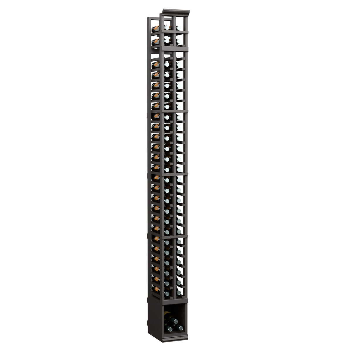 8-ft two-column split bottle rack with dark frame and bottle holder grid
