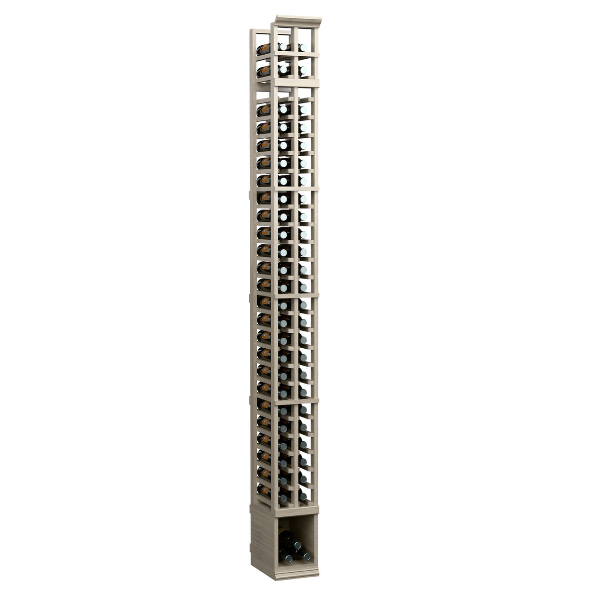 2-column split bottle rack in light wood, front view with vertical bottle slots