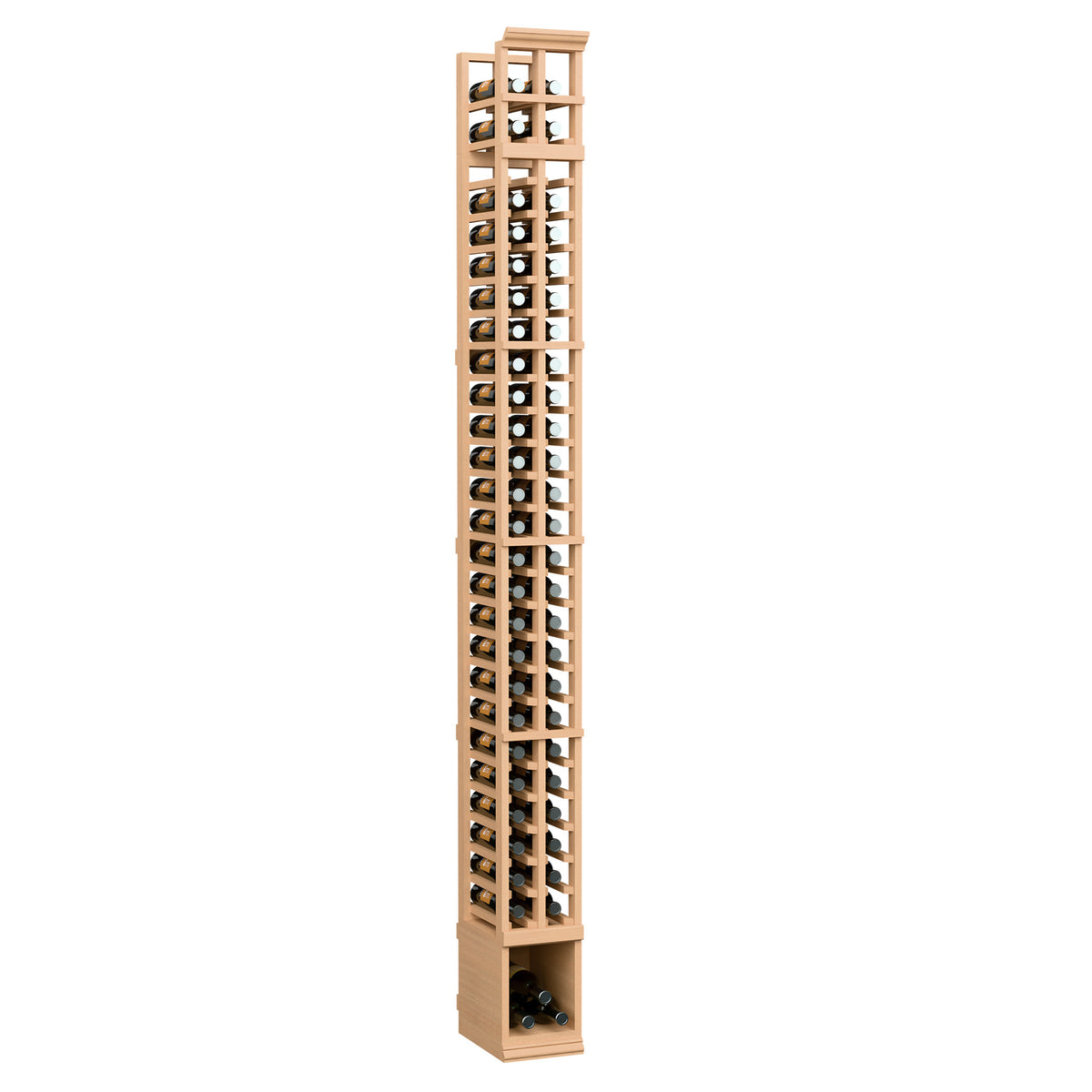 2-column split bottle rack in warm wood with vertical bottle slots