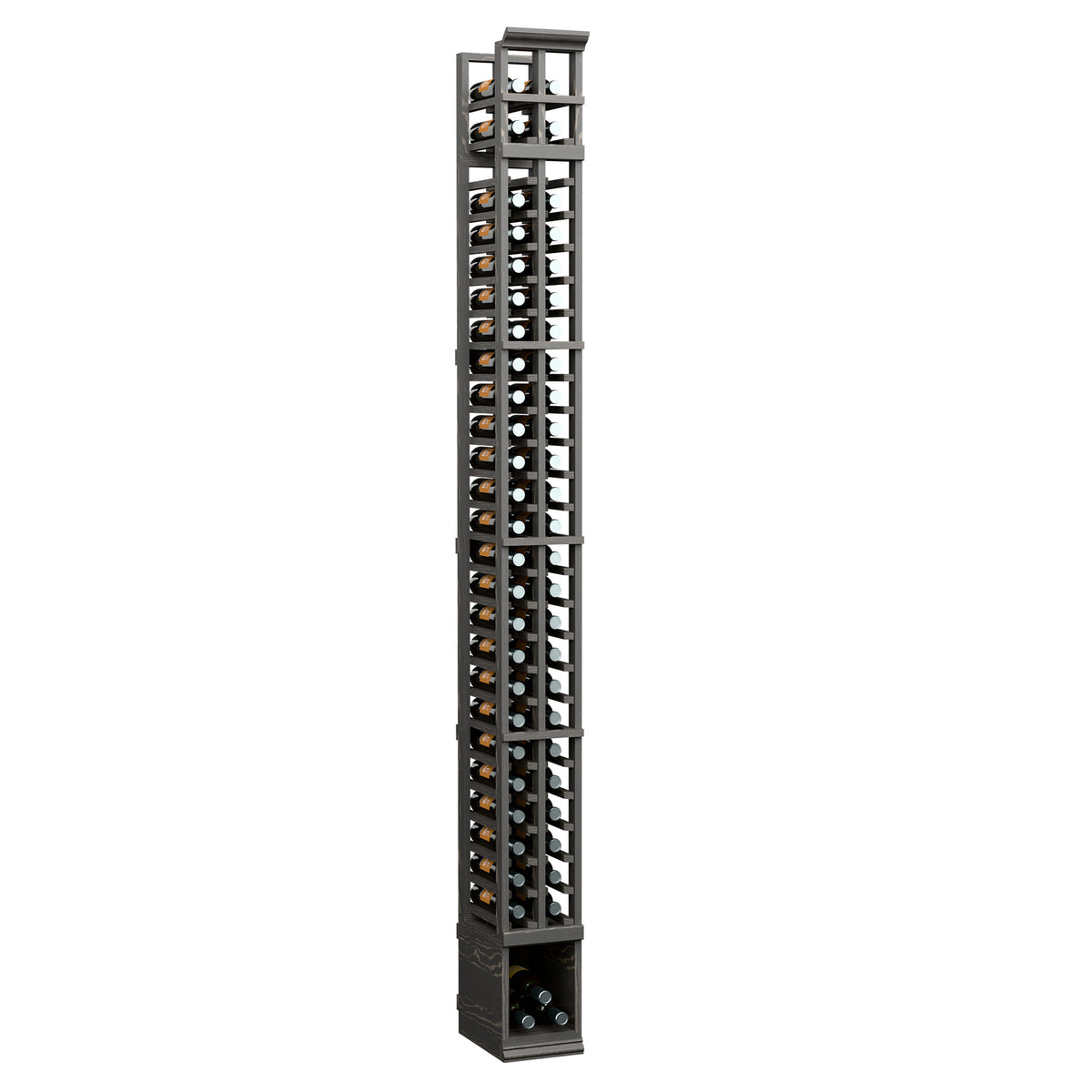 2-column split bottle rack in dark finish with vertical wine-bottle slots
