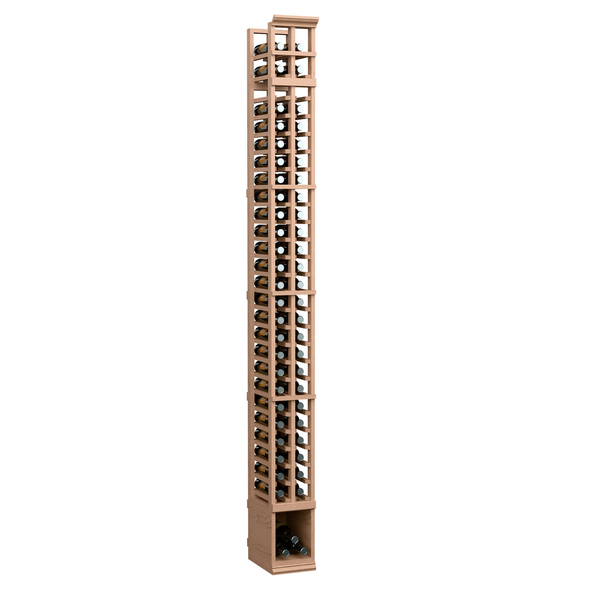 2-column split bottle rack with light brown wood frame and vertical bottle slots