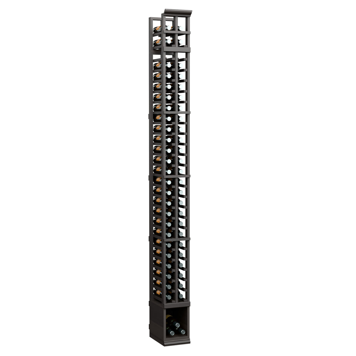2-column split bottle rack with black frame and metal grid, holds wine bottles