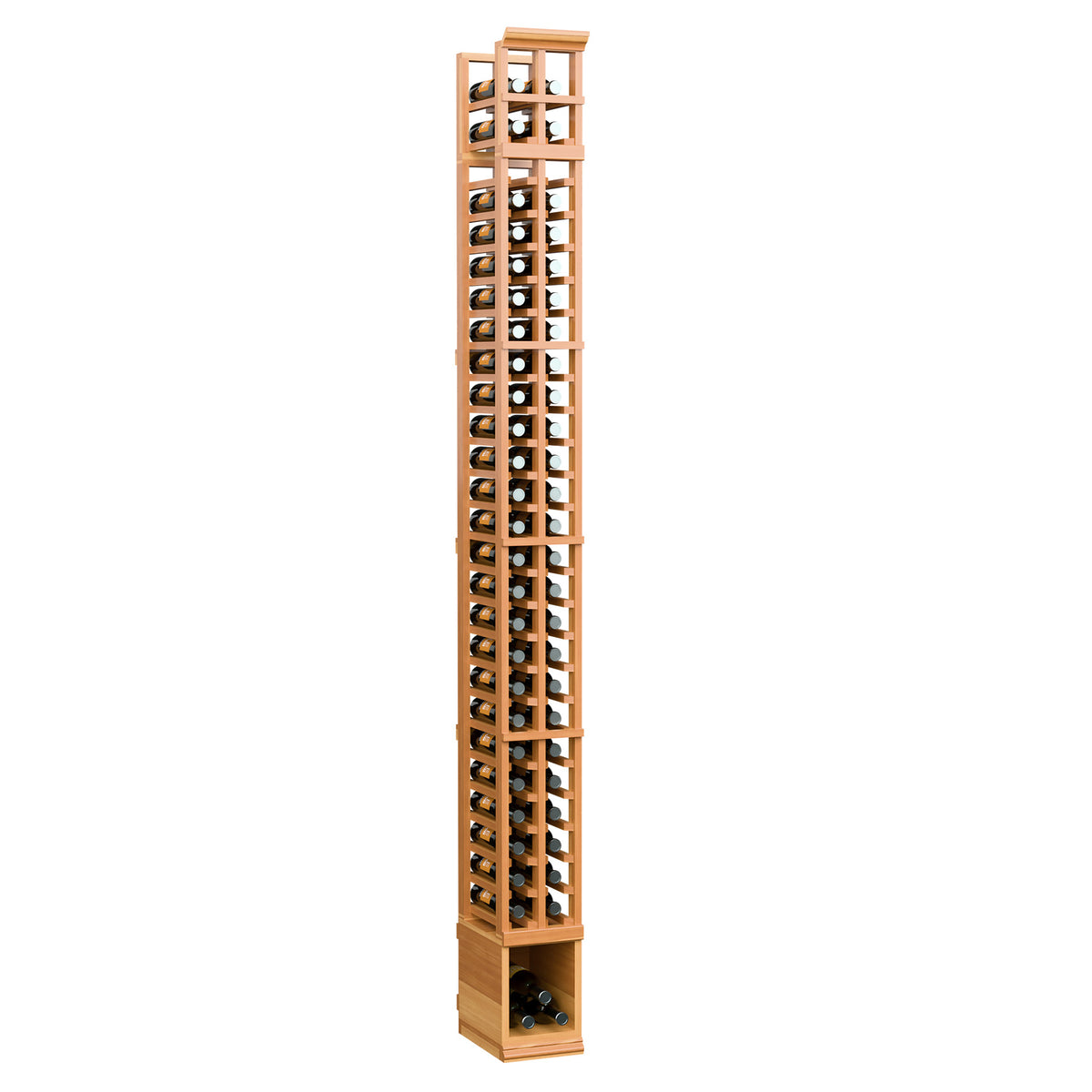 Warm red 2-column bottle rack with two rows of bottle holders and front grid dividers