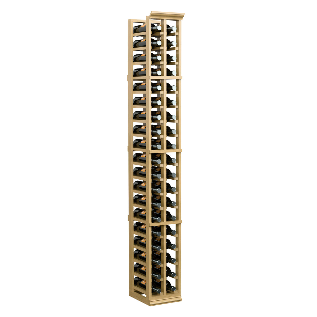 6-foot two-column wine bottle rack, light wood frame with bottles arranged in two columns.