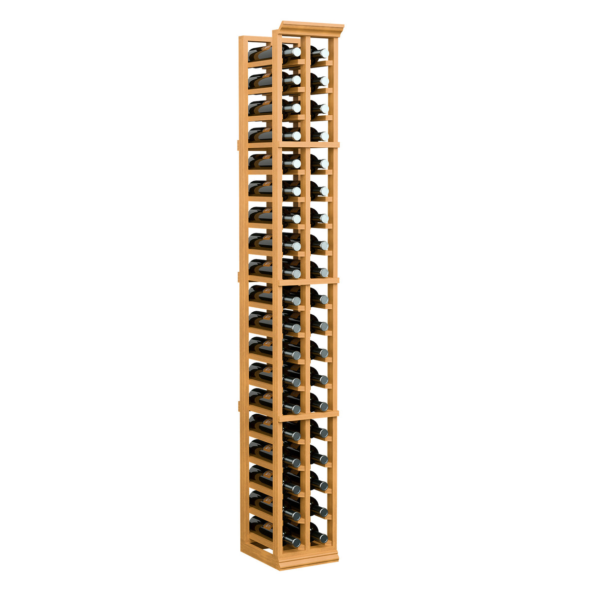 Two-column wine bottle rack, 6 ft, full front view in light natural wood