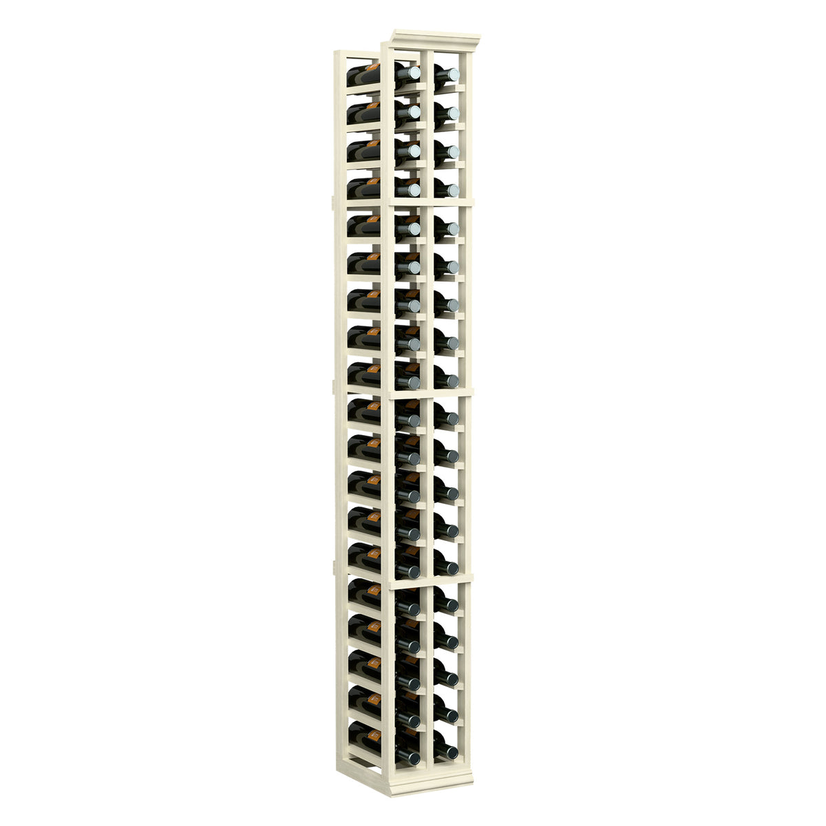 Two-column wine bottle rack, 6 ft, full front view in whitewashed wood