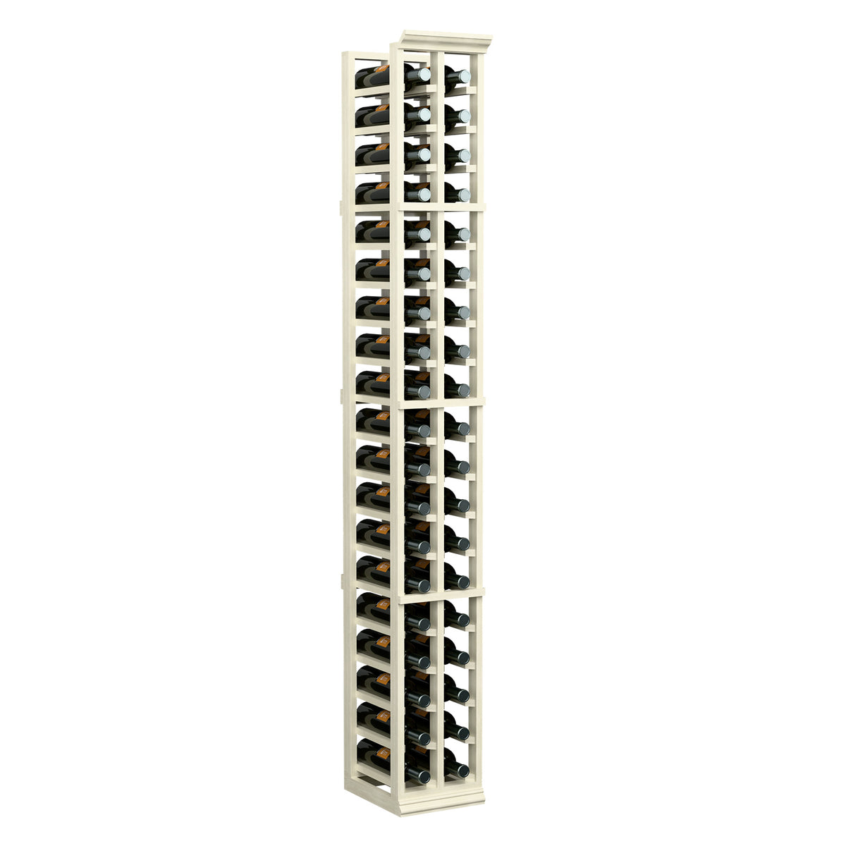 Two-column wine bottle rack, 6 ft, full front view in whitewashed wood