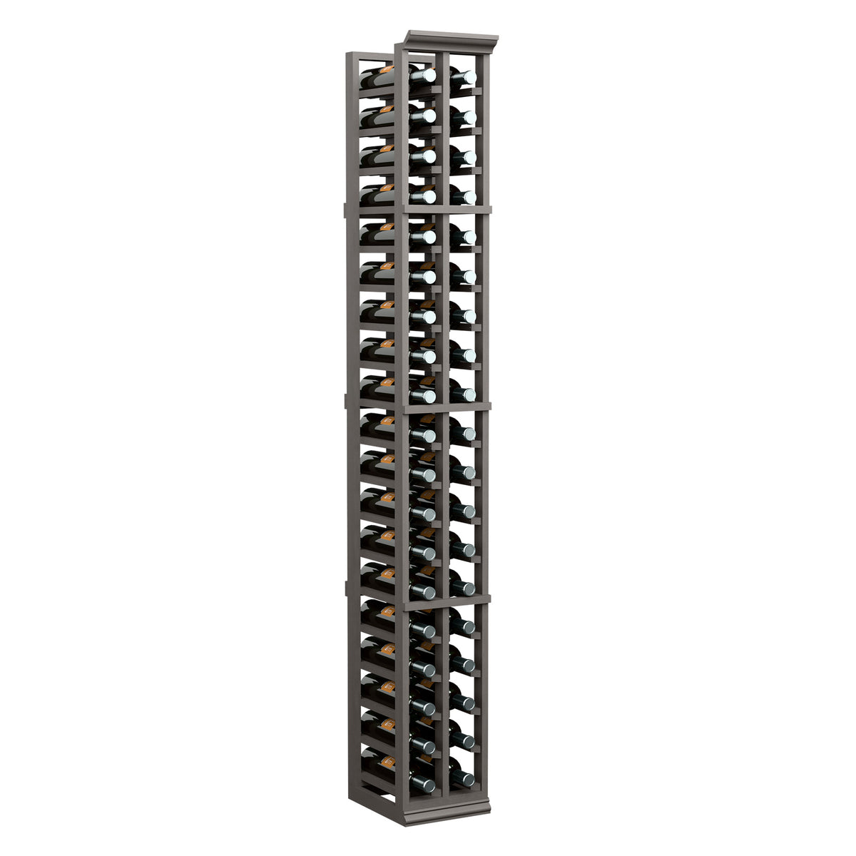 Two-column wine rack, 6ft tall, dark gray frame holding wine bottles