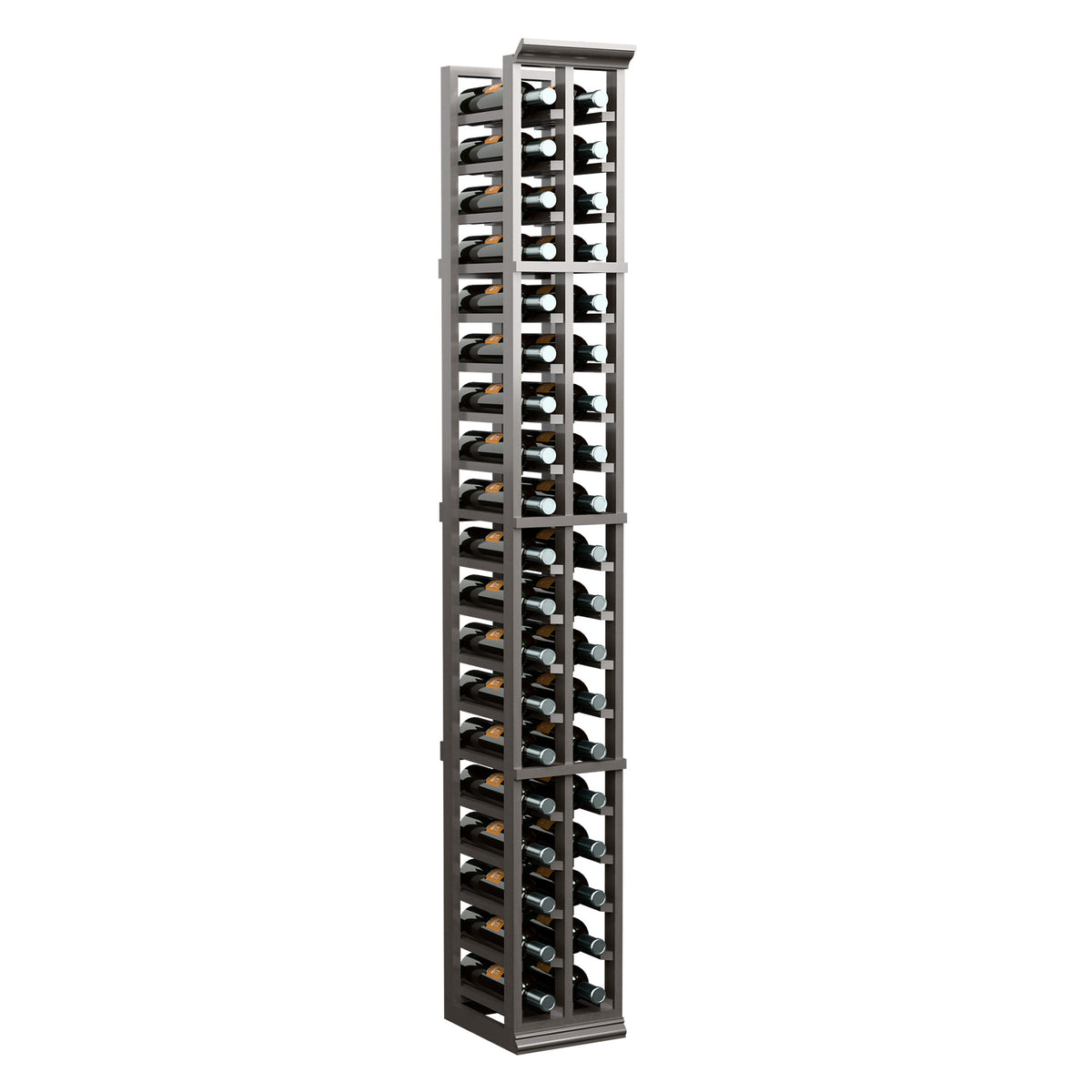 Two-column wine rack, 6ft tall, dark gray finish with wine bottles in grid