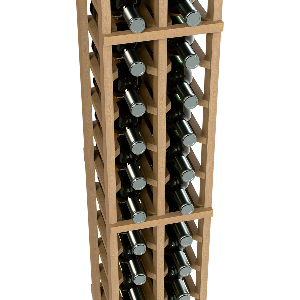 Wood wine bottle rack with two columns of bottle slots, front view