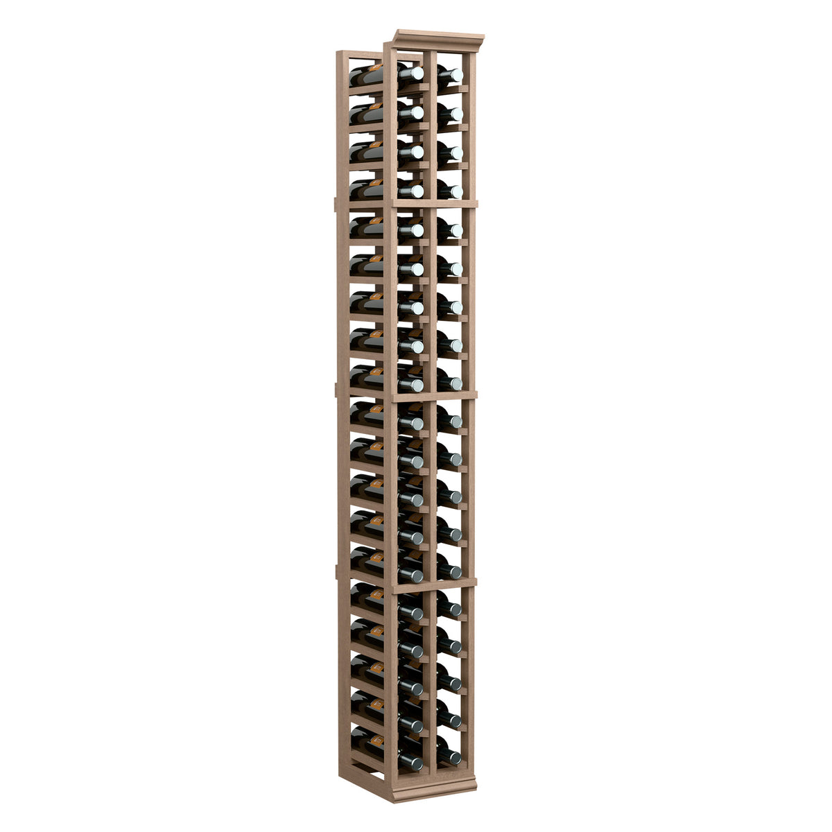 Compact tall wine bottle rack with two columns, open front and bottle storage