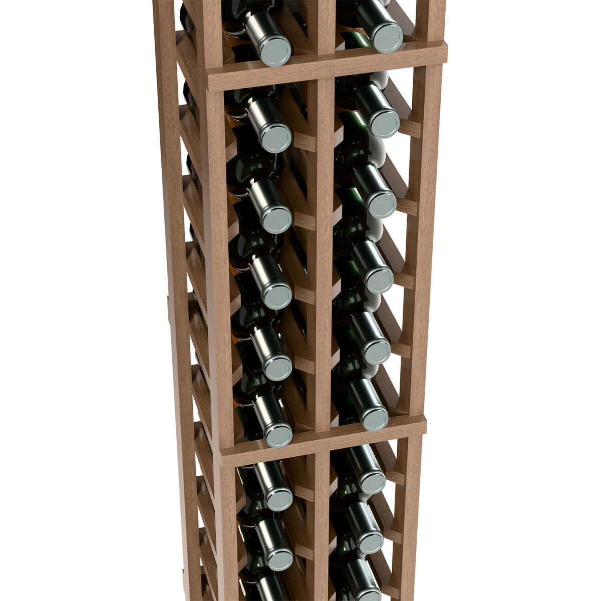 Wood wine bottle rack with two columns and evenly spaced bottle positions