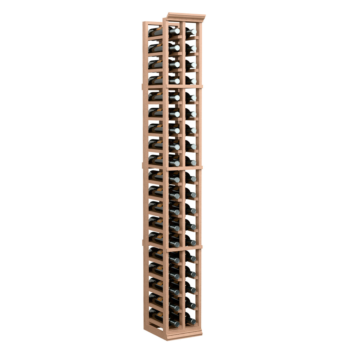 6-ft two-column wine bottle rack with reddish wood frame and rows of wine bottles