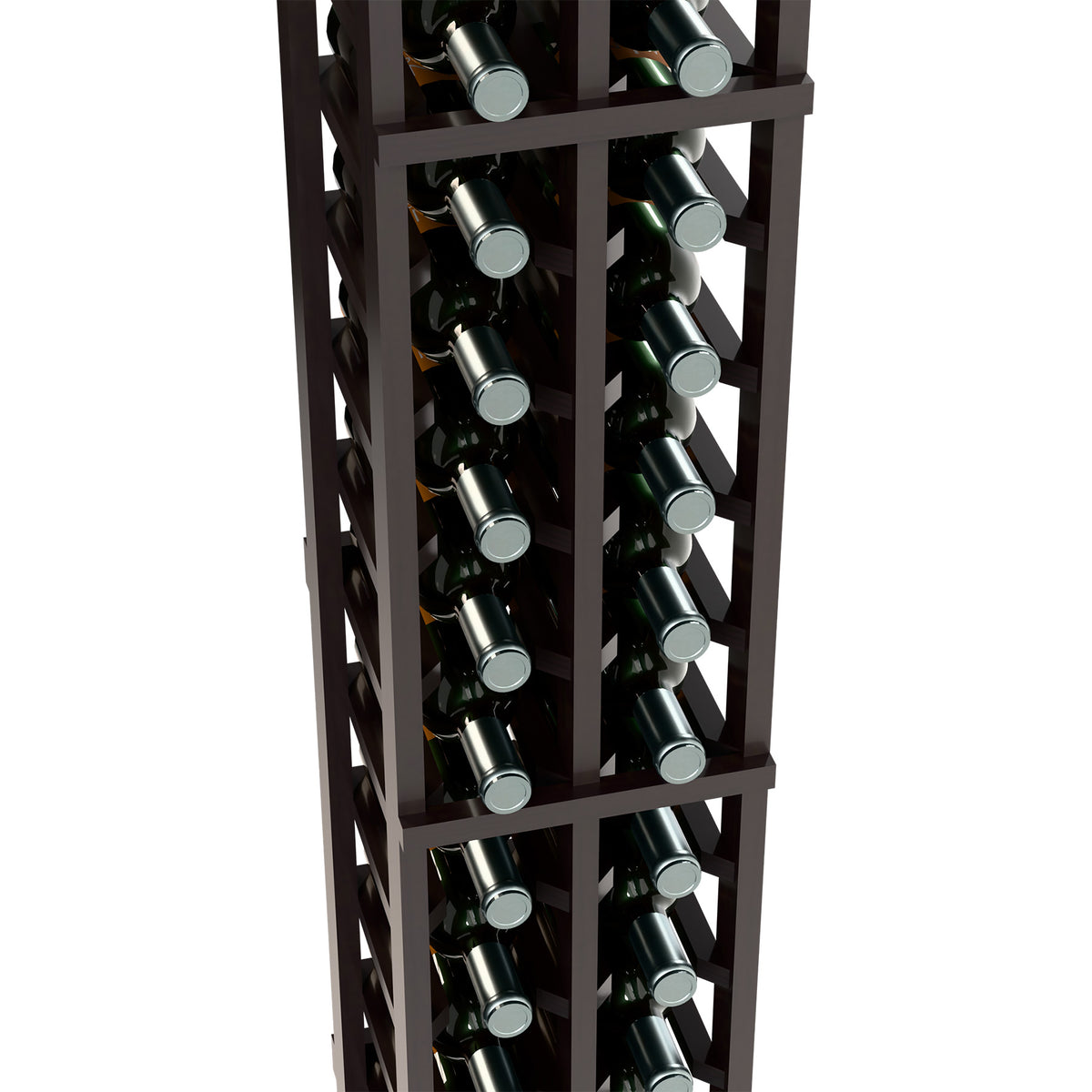 2-column 6-ft wine bottle rack, dark wood frame with bottle necks in slots
