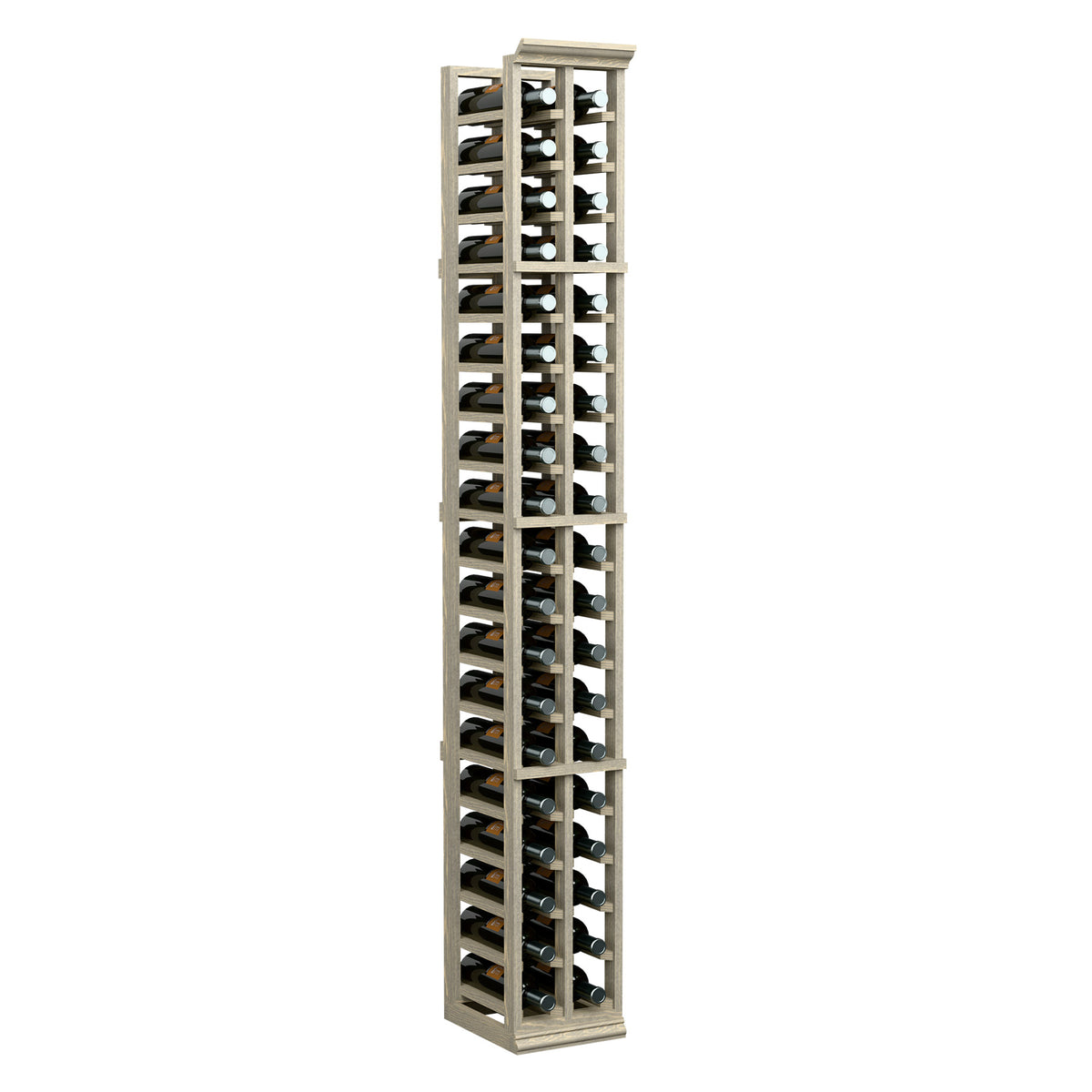 2-column 6-ft wine bottle rack with light wood frame and wine bottles in grid