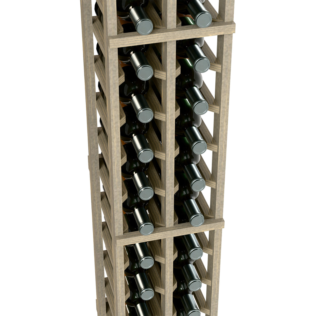 2-column 6-ft wine bottle rack, light wood frame with wine bottles in two columns