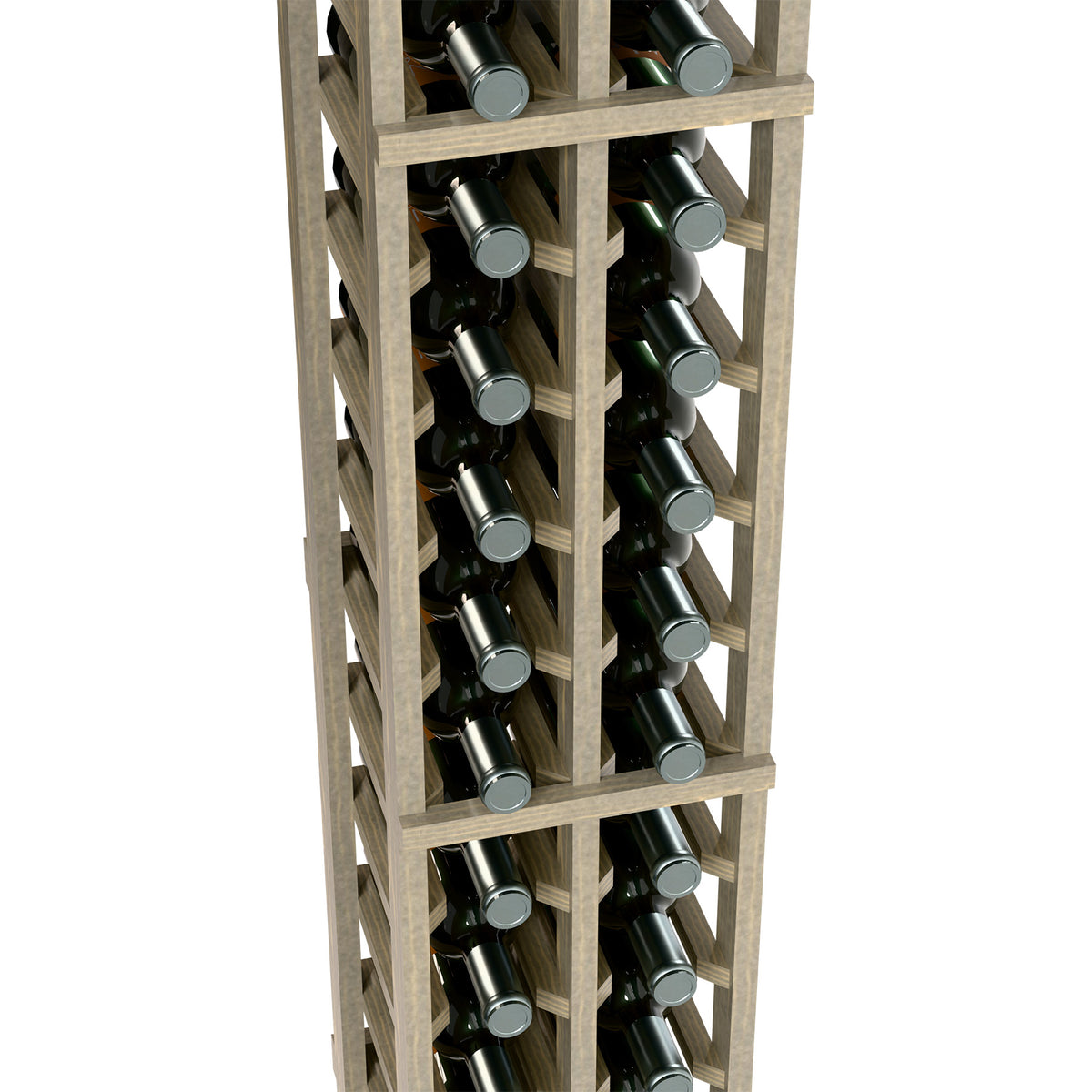 2-column 6-ft wine bottle rack, light wood frame with bottles seated in slots