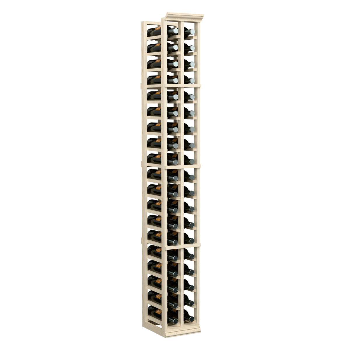 2-column 6-ft wine bottle rack, light wood frame with bottle necks visible