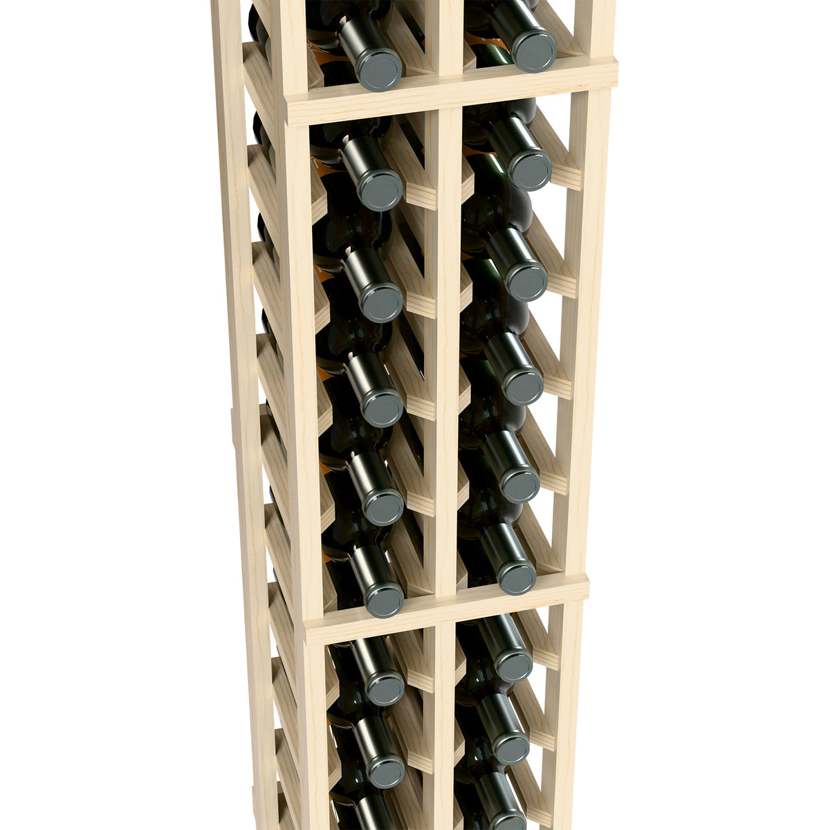 2-column 6-ft wine bottle rack, light wood frame showing bottle necks in two rows