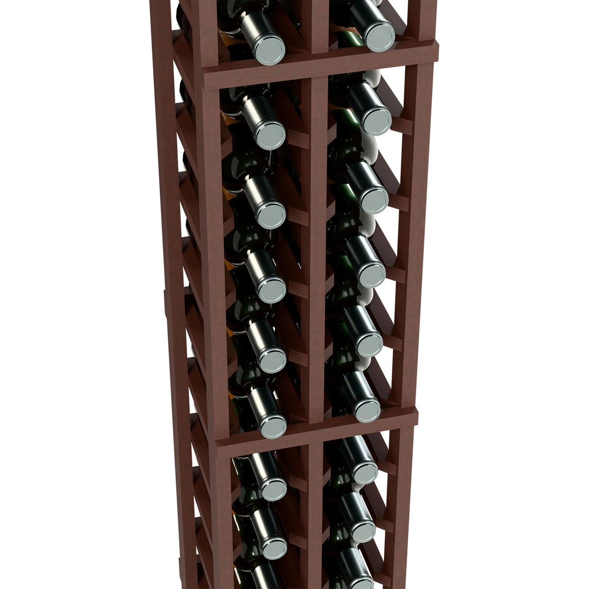 2-column 6-ft wine bottle rack, dark wood frame with bottles in two vertical columns