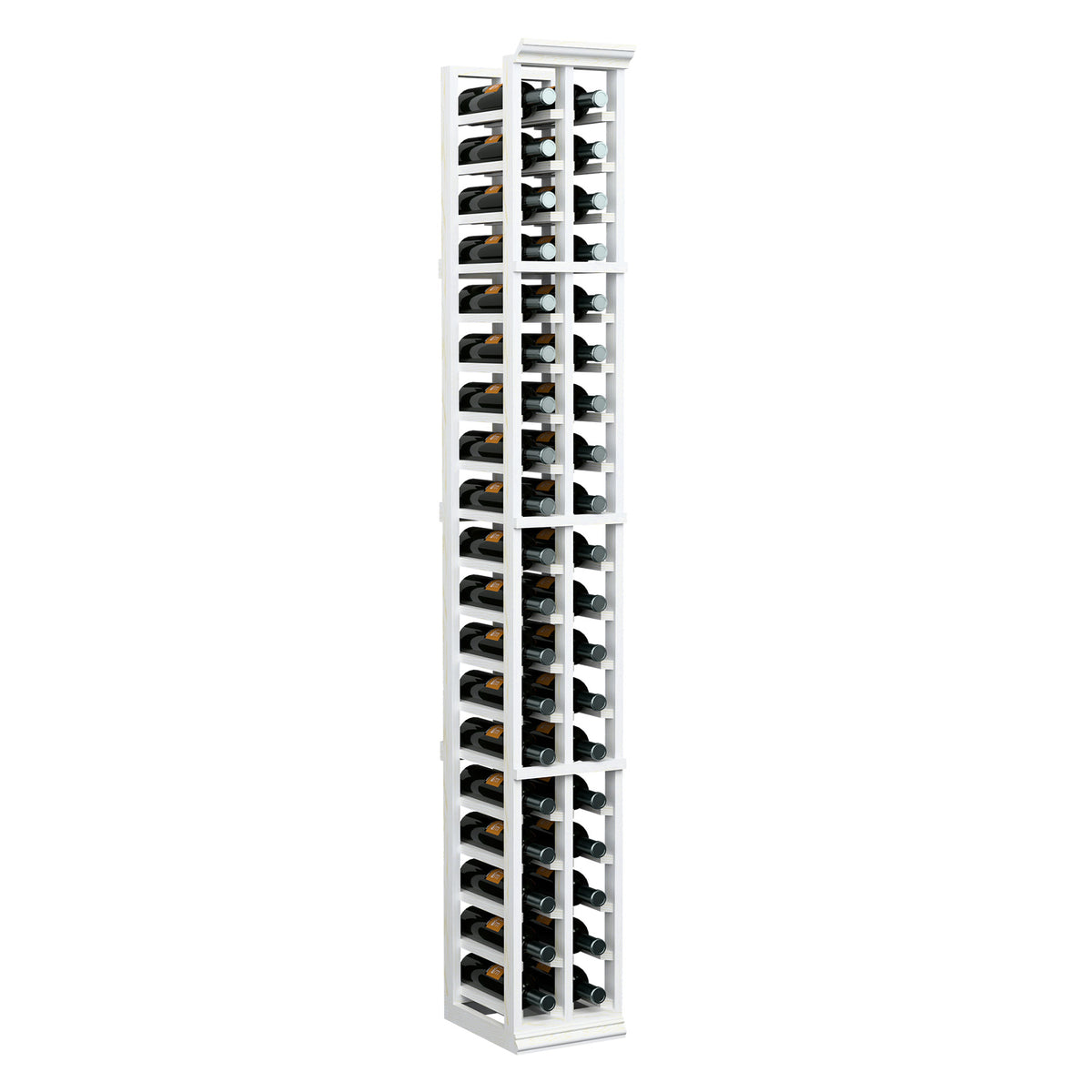 White wine bottle rack with two columns of bottle holders, tall full-height view