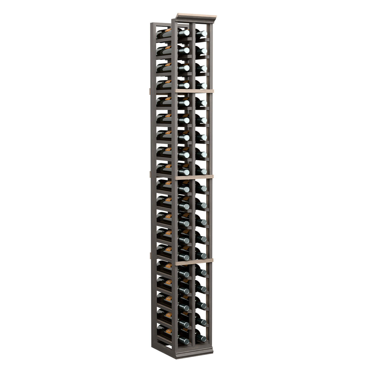 6FT two-column wine bottle rack in dark stained wood with open slots for bottles