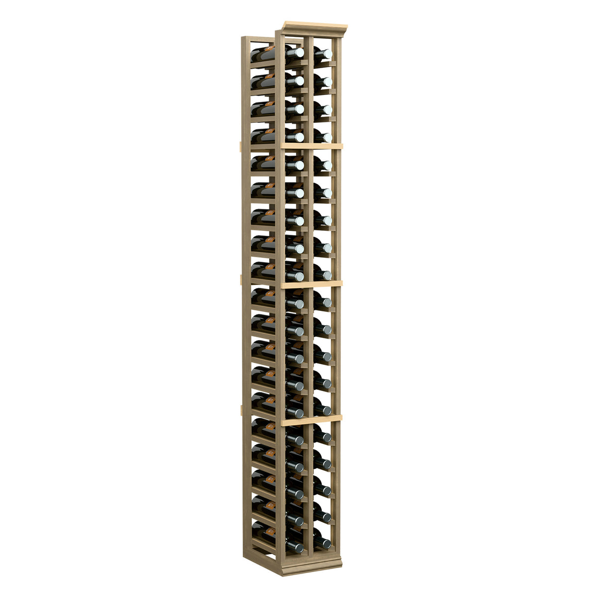 6ft 2-column wine bottle rack in light wood with front lattice supports and bottles