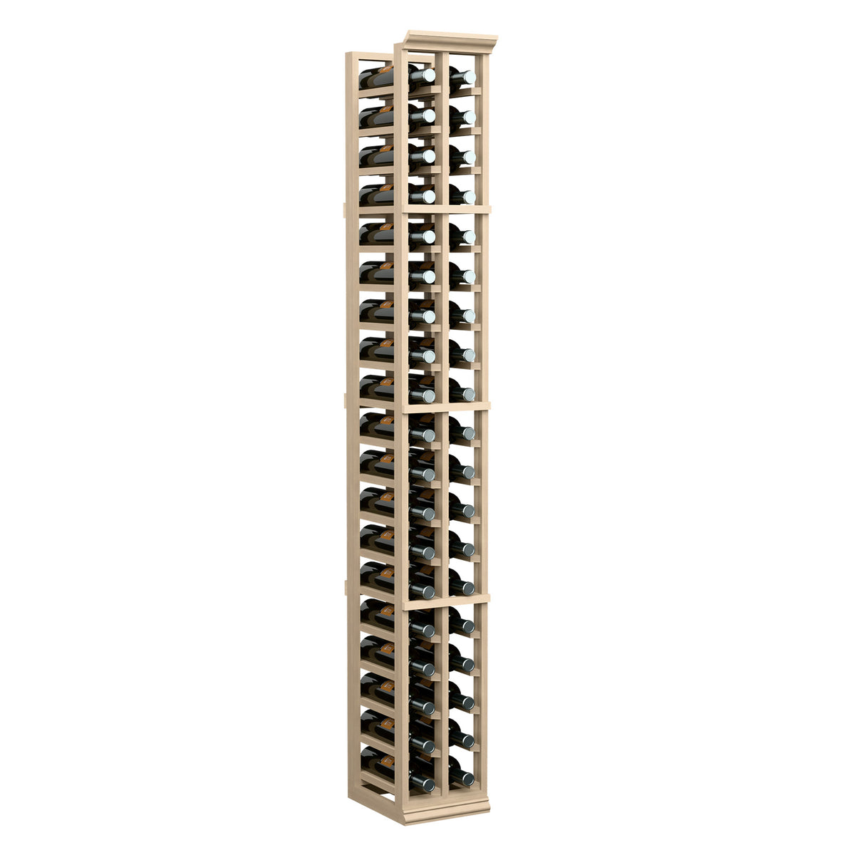 6-ft two-column wine bottle rack, light wood frame with bottle slots