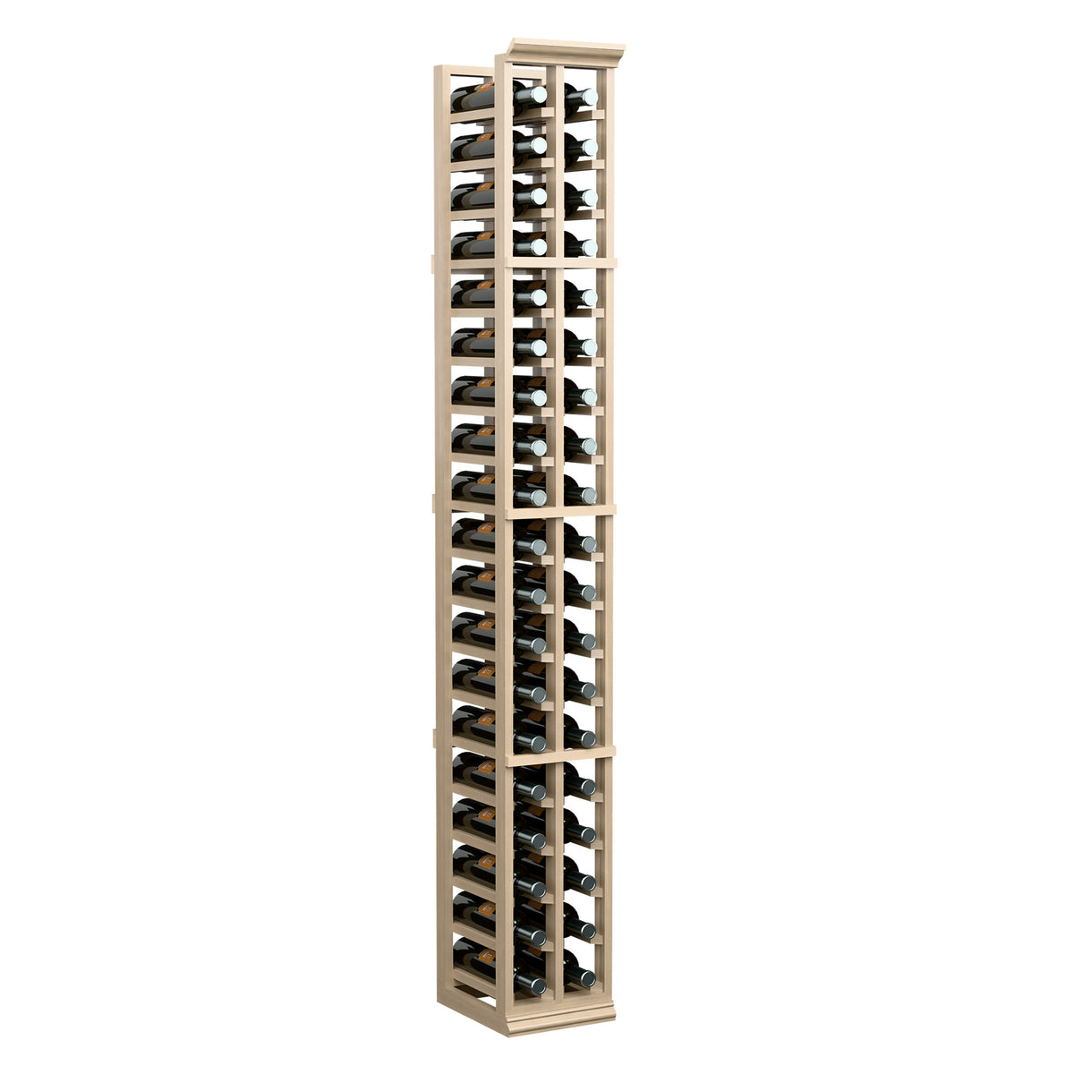 6-ft two-column wine bottle rack, medium wood frame with bottle slots