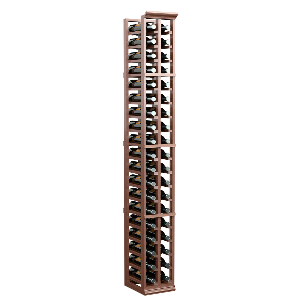 6ft 2-column wooden wine bottle rack with front lattice, holds bottles upright