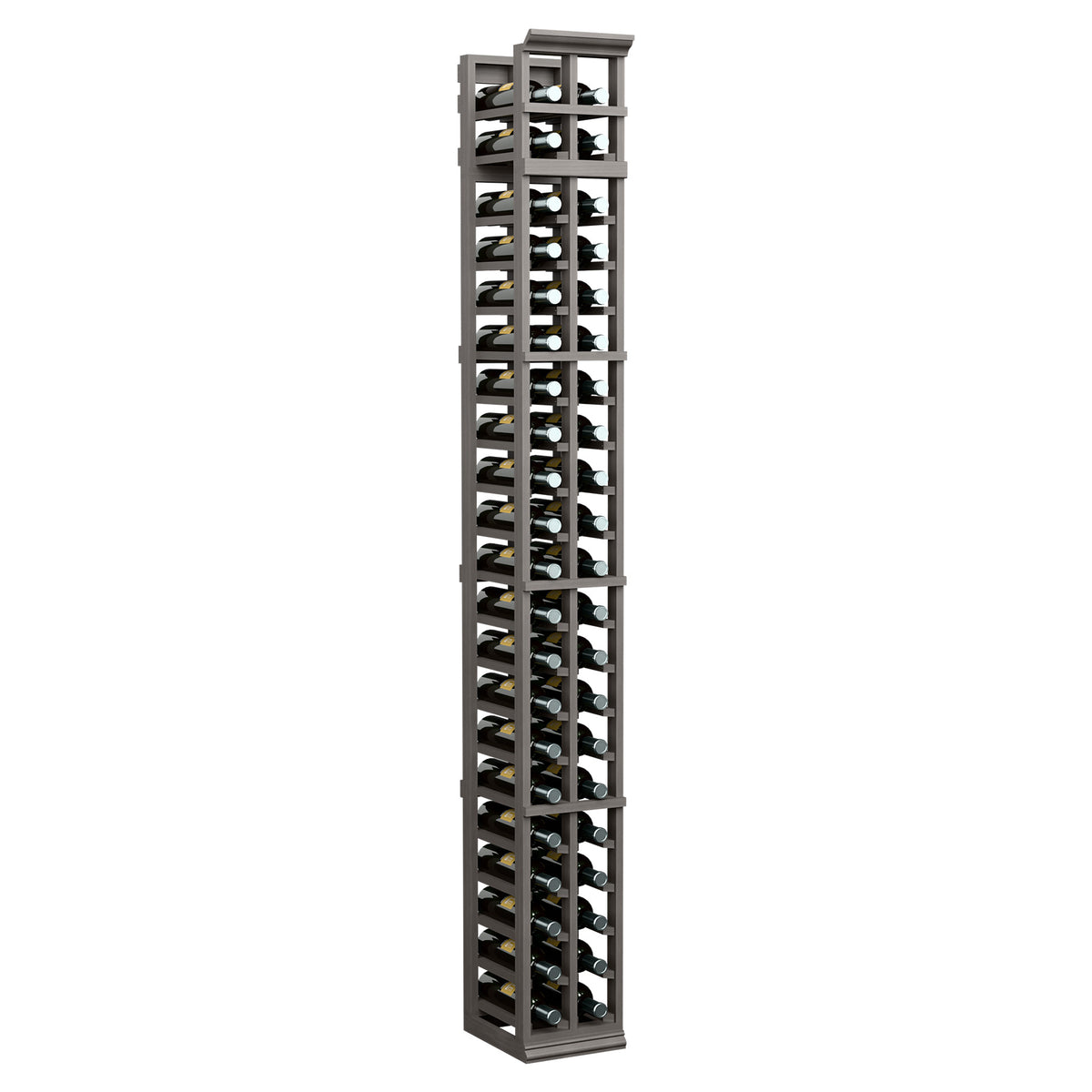 Tall 2-column wine bottle rack with cradles, dark gray finish and top frame