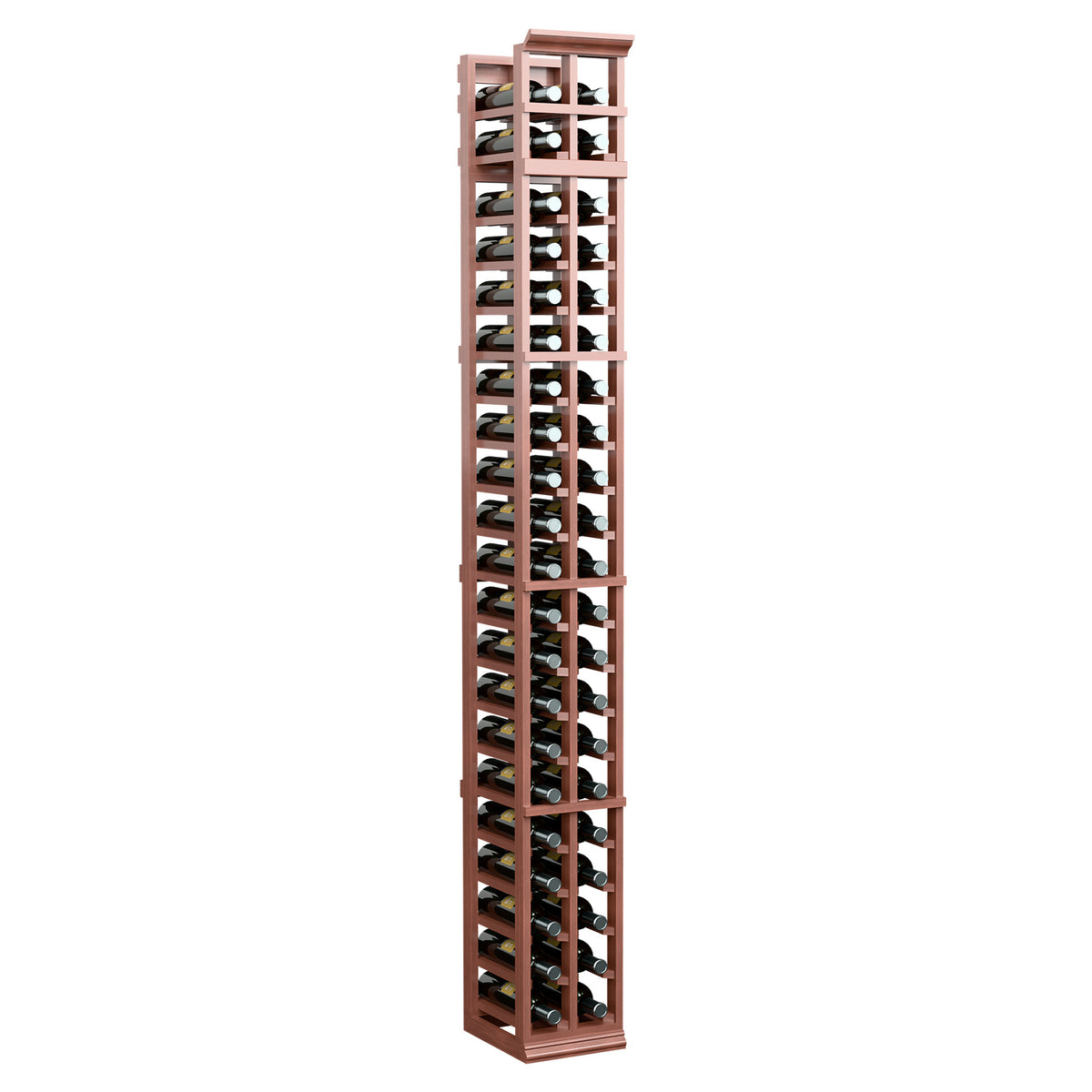 Tall 2-column wine bottle rack with cradles, warm reddish brown finish
