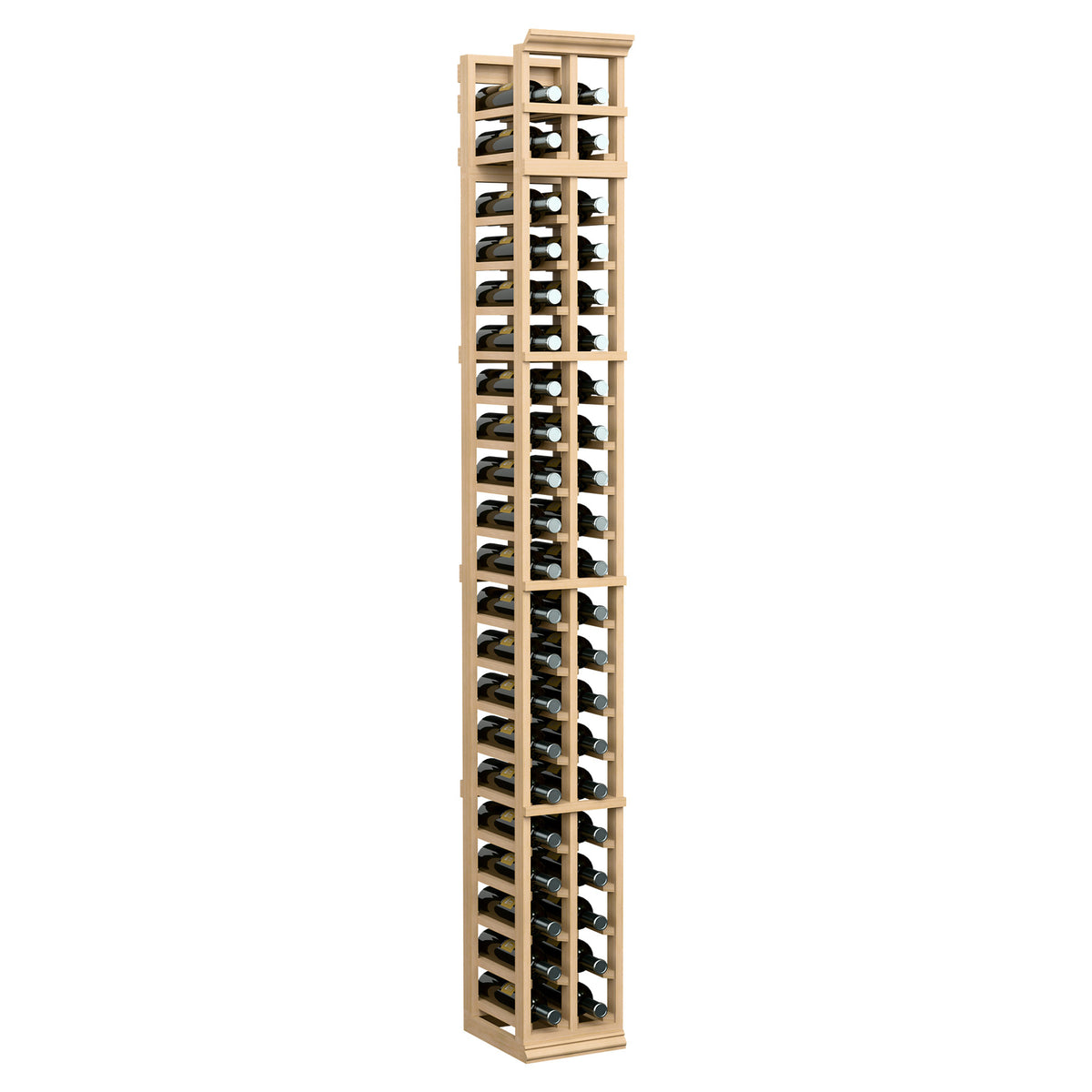 Tall 2-column wine bottle rack with cradles, light natural wood finish