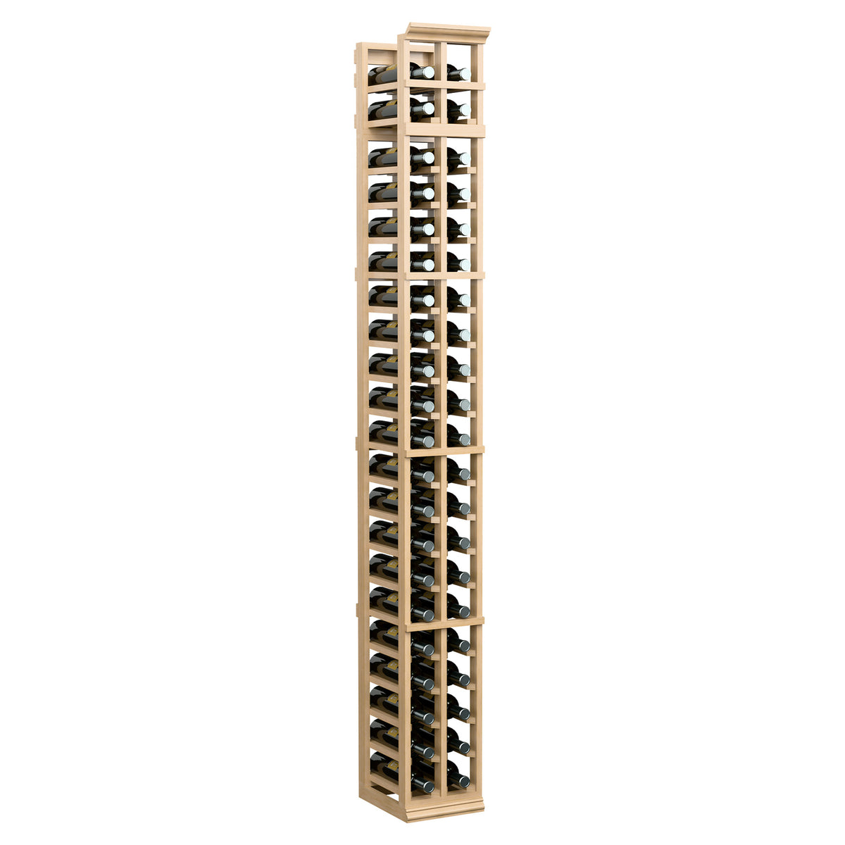 Tall 2-column wine bottle rack with cradles, pale light wood tone