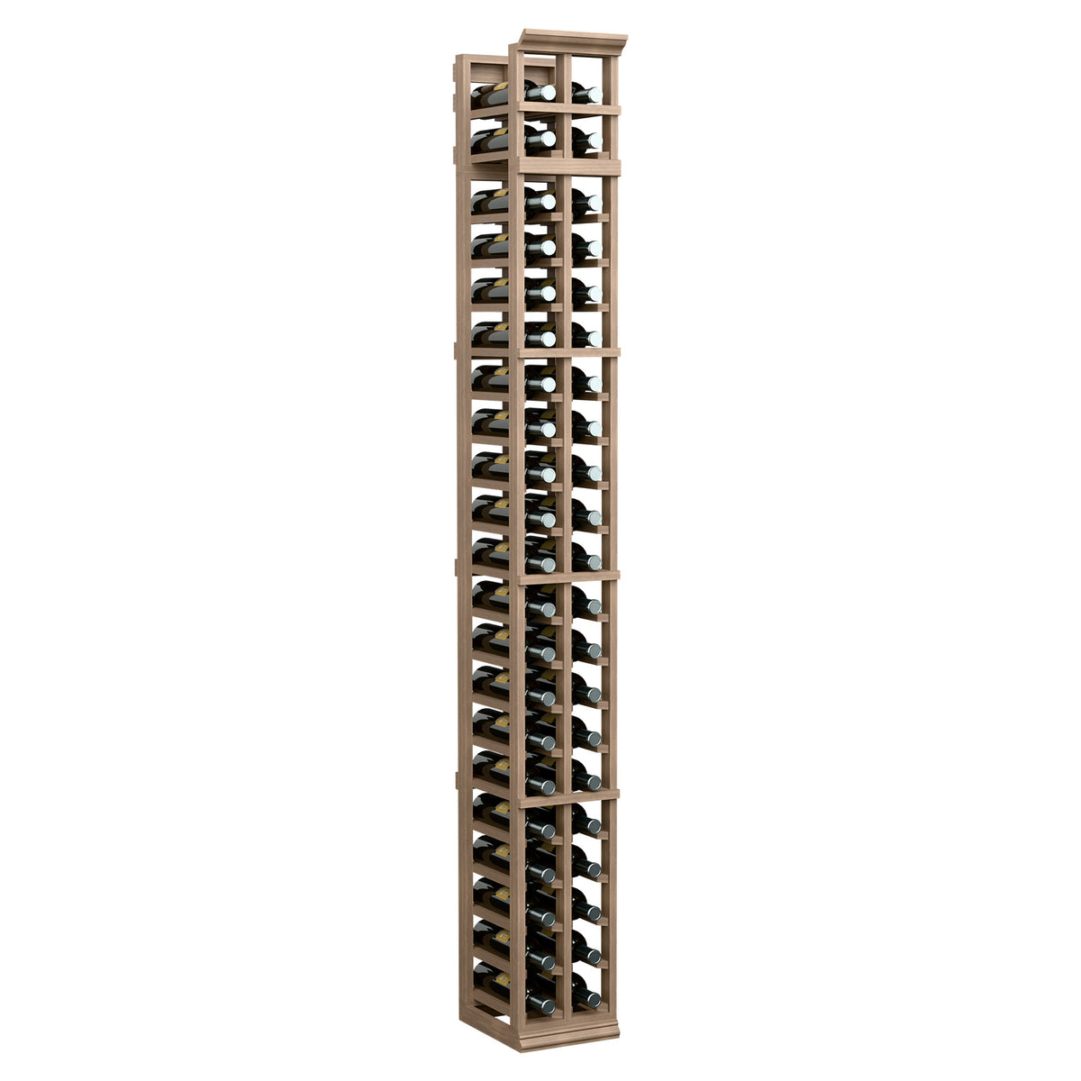 Tall 2-column wine bottle rack with cradles, medium brown wood finish