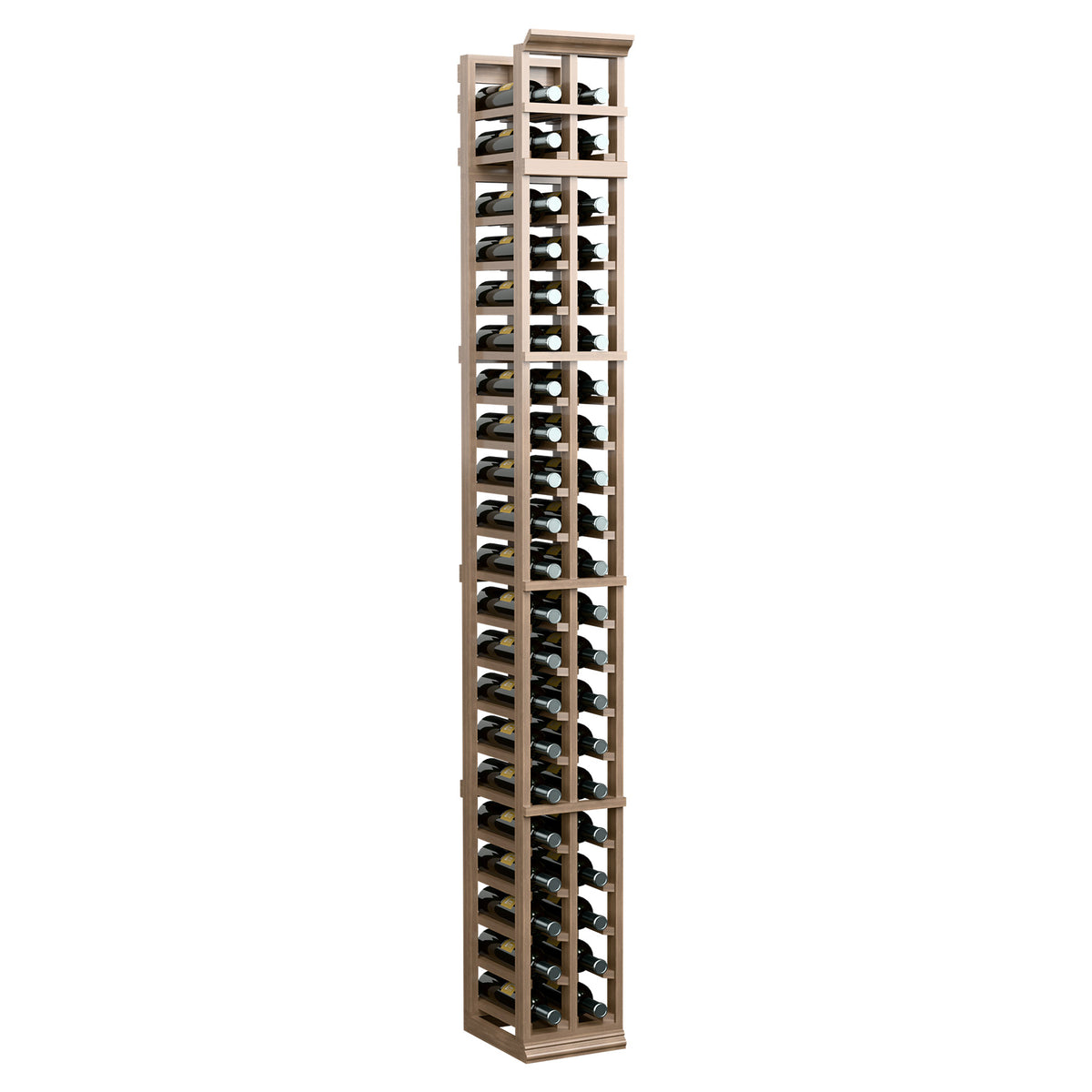 Tall 2-column wine bottle rack with cradles, warm medium brown tone
