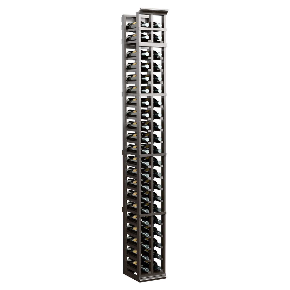 Tall 2-column wine bottle rack with cradles, dark gray finish, narrow frame
