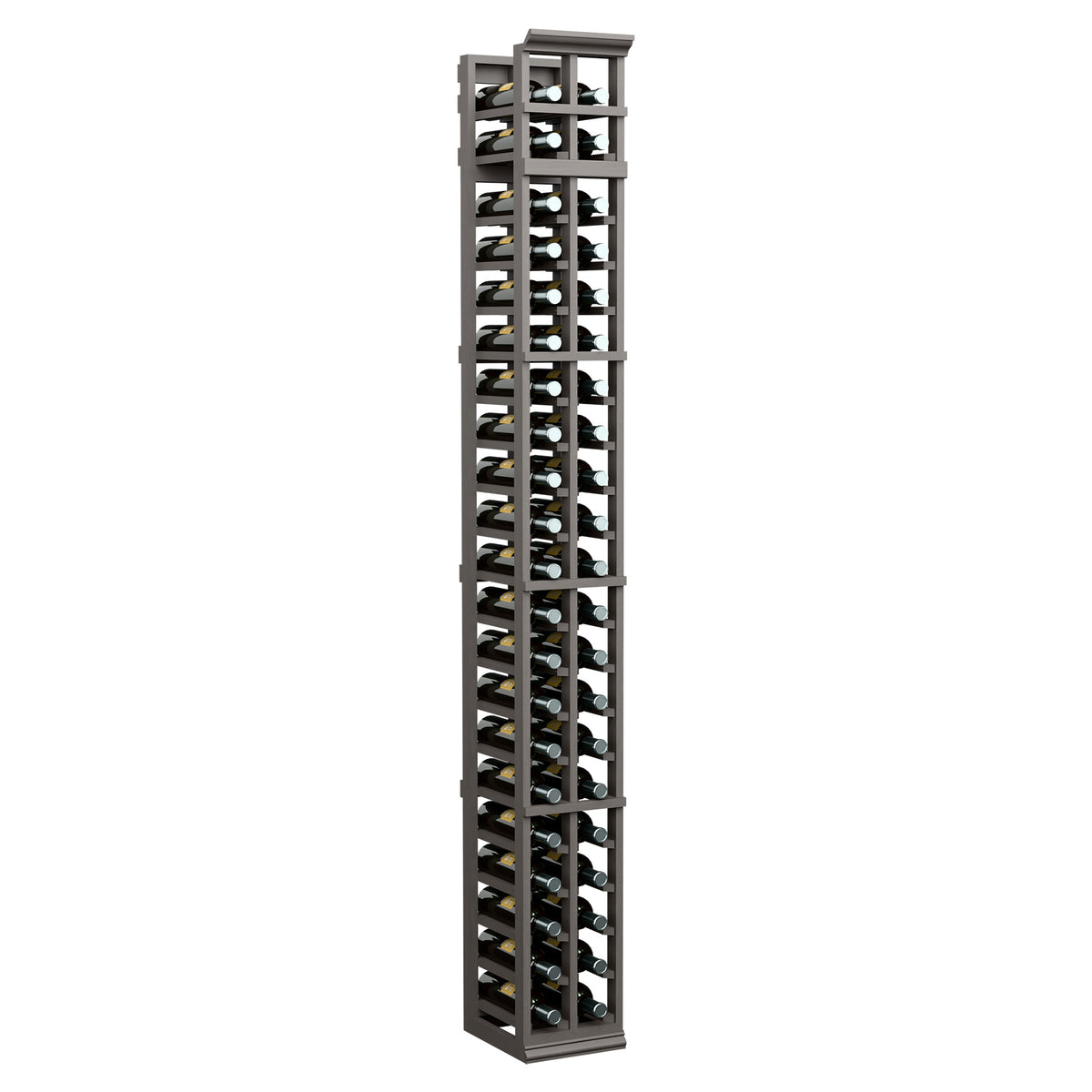 Two-column 7-ft wine rack in dark gray with vertical bottle slots and top frame