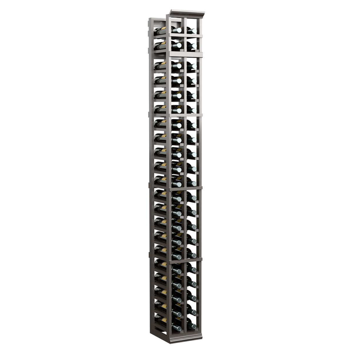 Two-column 7-ft wine rack in charcoal gray with vertical bottle slots and top frame