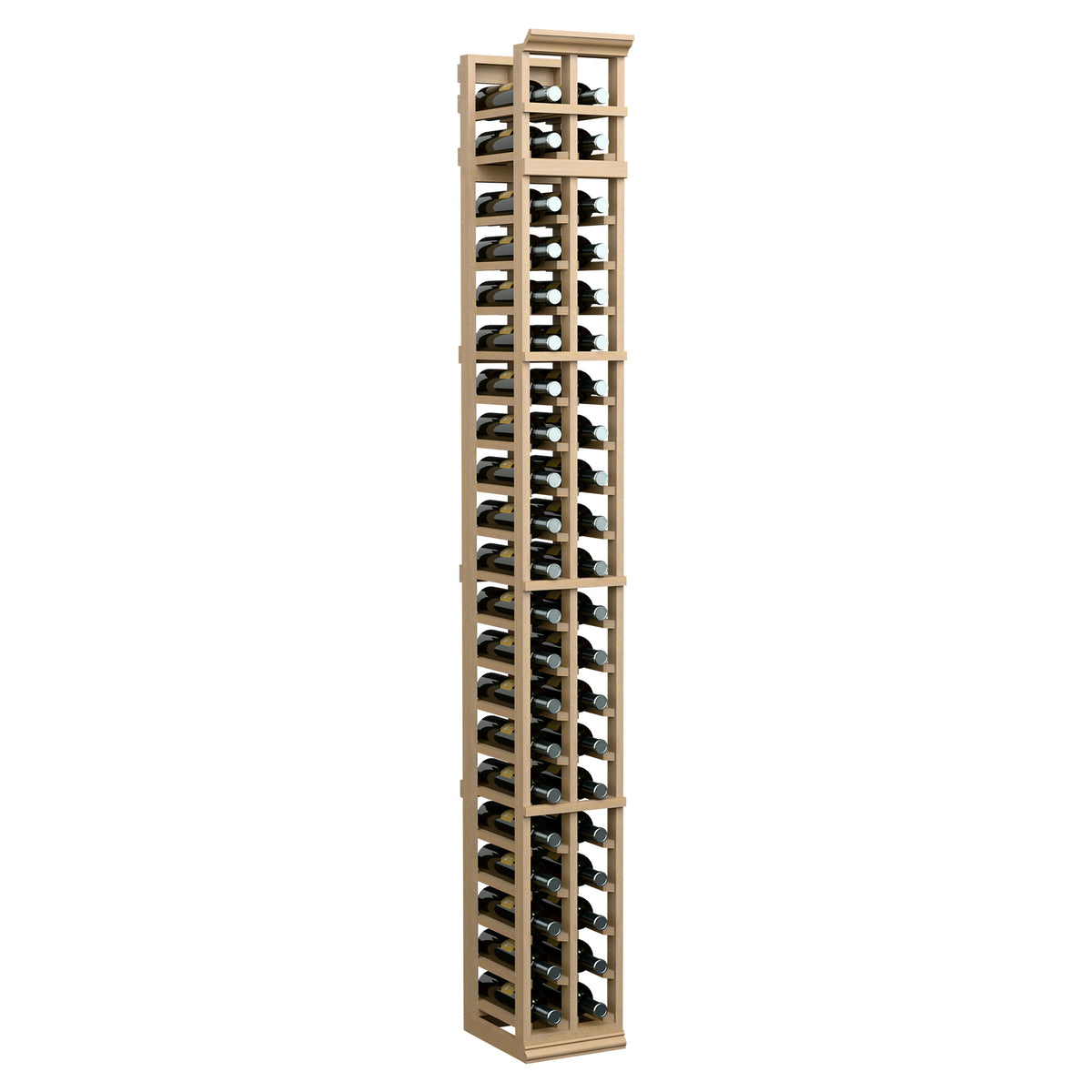 Two-column 7-ft wine rack in light beige with vertical bottle slots and top frame