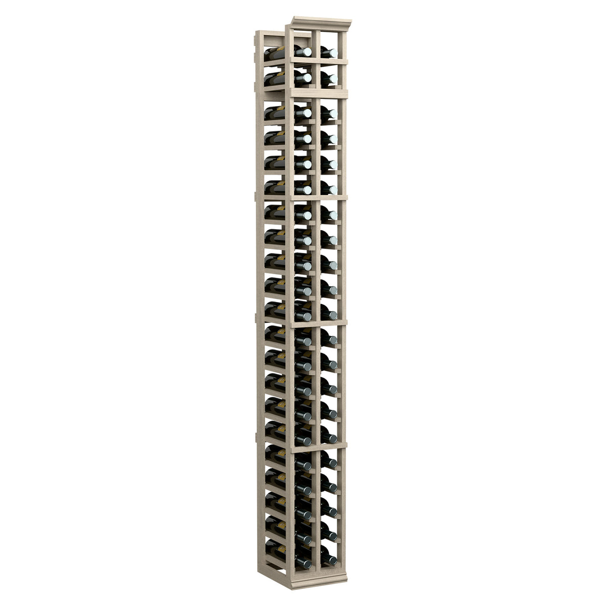 7-ft two-column wine bottle rack, light gray wood frame with black bottle slots