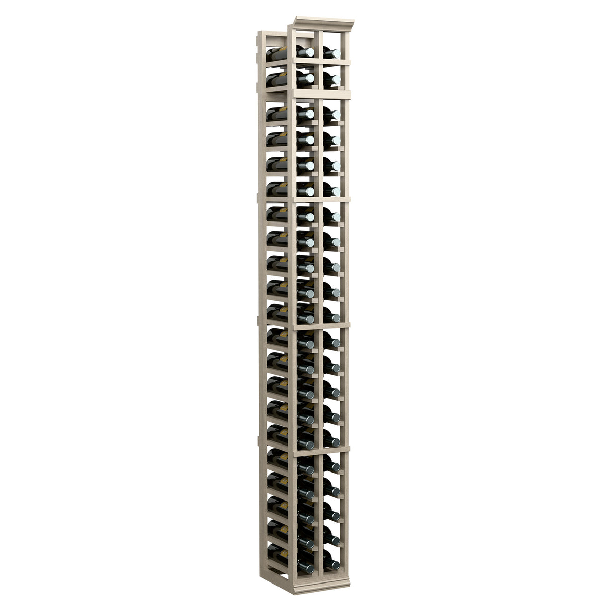 7-ft two-column wine bottle rack, light gray wood frame with black bottle slots