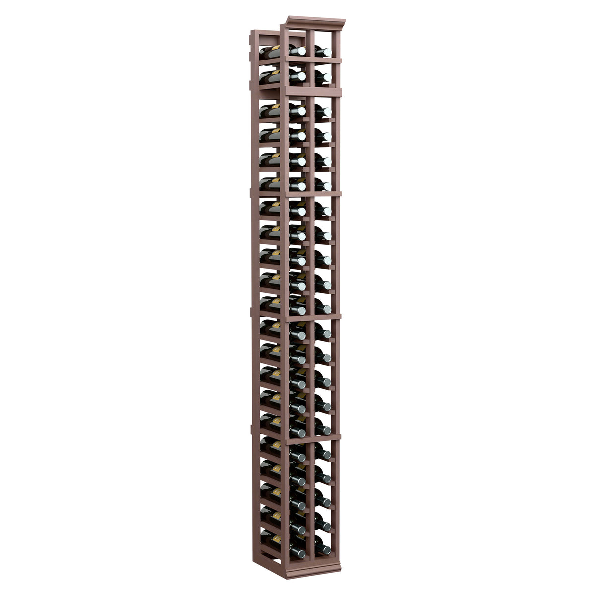 7-ft two-column wine bottle rack, dark brown wood frame with black bottle slots