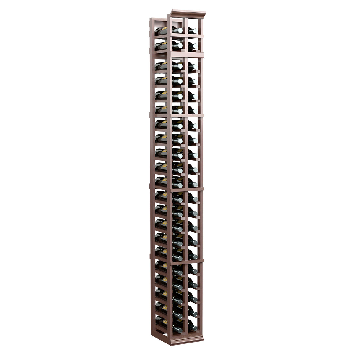 7-ft two-column wine bottle rack, dark brown wood frame with black bottle slots