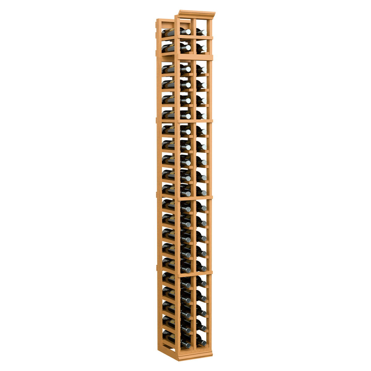 7-ft two-column wine bottle rack, golden wood frame with black bottle slots