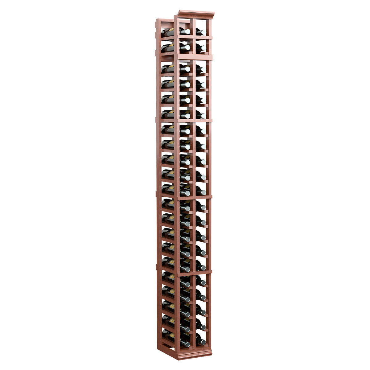 2-column wine bottle rack with warm reddish-brown frame, front view