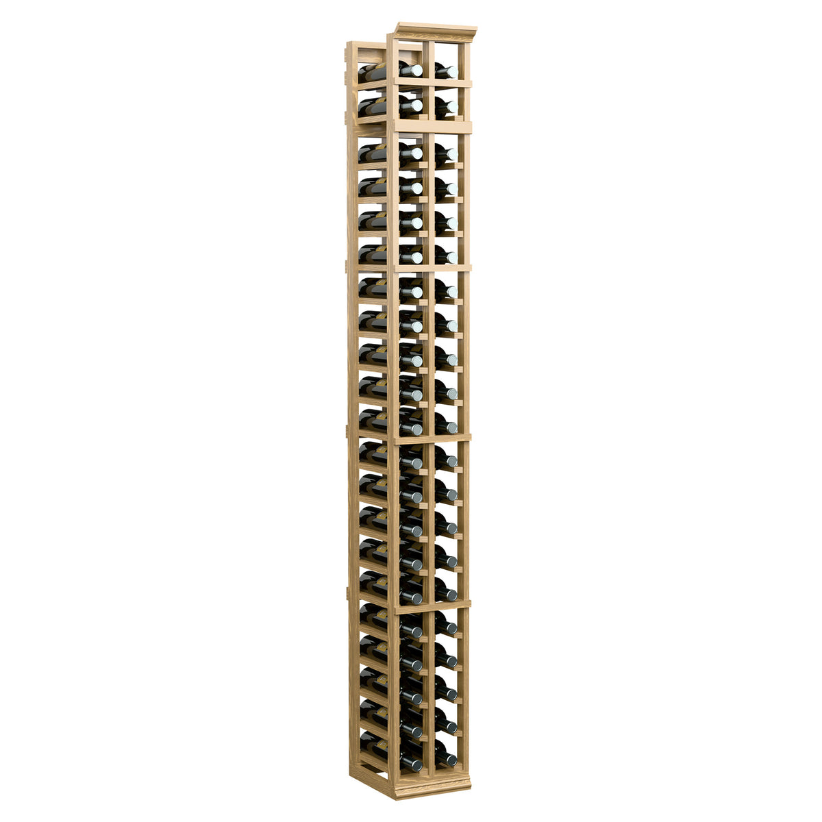 Light-colored 2-column wine bottle rack with bottle slots, front-facing