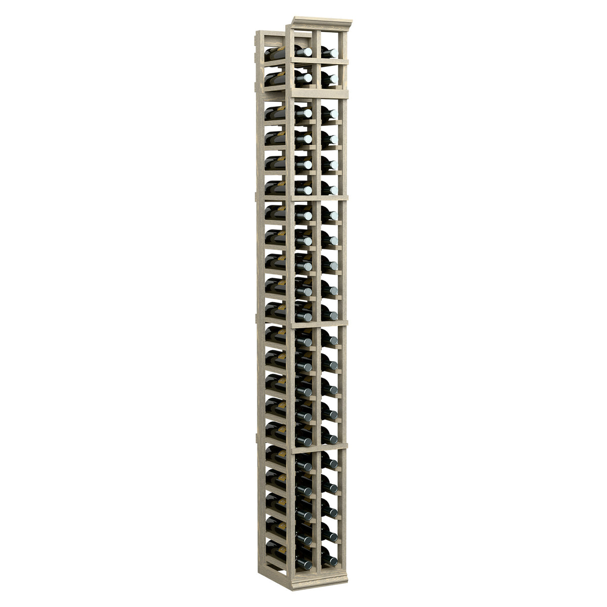 7 ft 2-column wine bottle rack in whitewashed wood with grid bottle holders