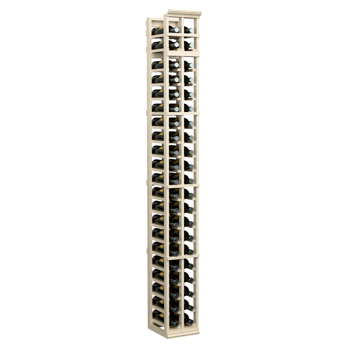 7 ft 2-column wine bottle rack, whitewashed wood with black supports for bottles