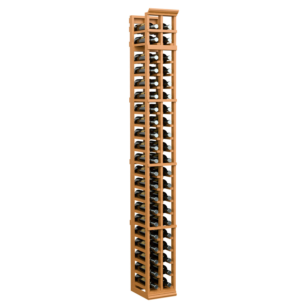 7 ft 2-column wine bottle rack in natural honey wood with bottle cubbies